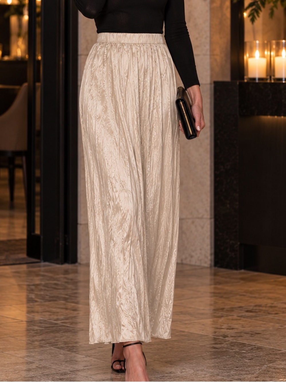 Rachel Zoe Champagne Satin Maxi Skirt Shimmer Holiday Party Wedding Guest M